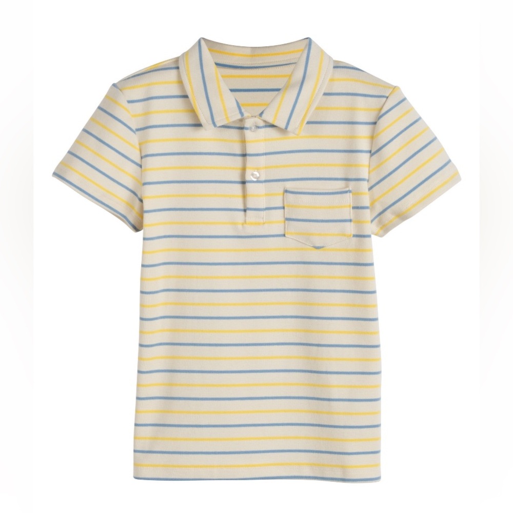 Maison Me Thin Stripe Short Sleeve Polo (Cream/Blue/Yellow) Size 7